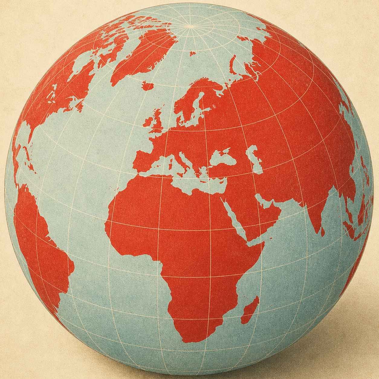 Illustrated dimensional world globe showing Europe, Africa, and Asia