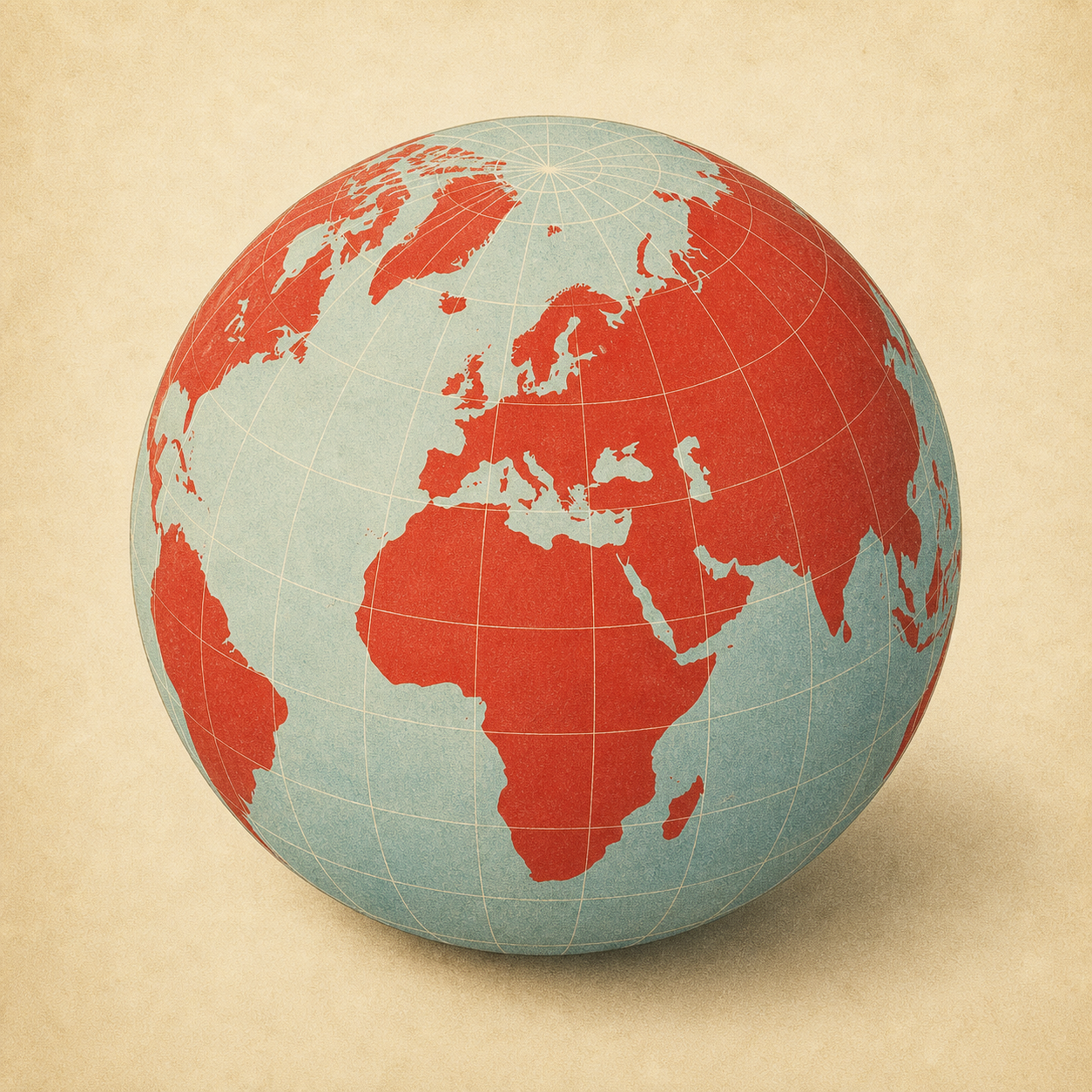 Illustrated dimensional world globe with a wide softly feathered parchment border